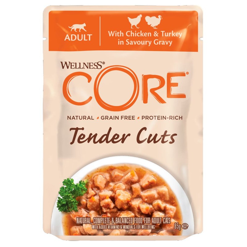 Сore Tender Cuts влажный корм для кошек, из курицы с индейкой, кусочки в соусе, в паучах - 85 г