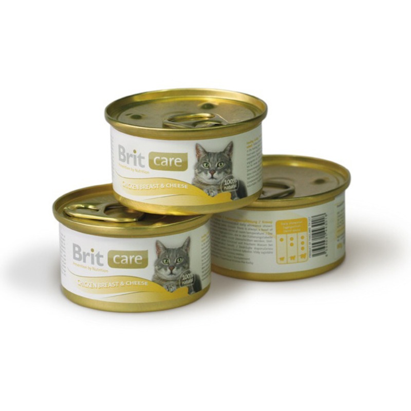Brit Care Chicken Breast & Cheese влажный корм для кошек, с куриной грудкой и сыром, волокна в желе, в консервах - 80 г лакомство для кошек brit care snack superfruits salmon 100г