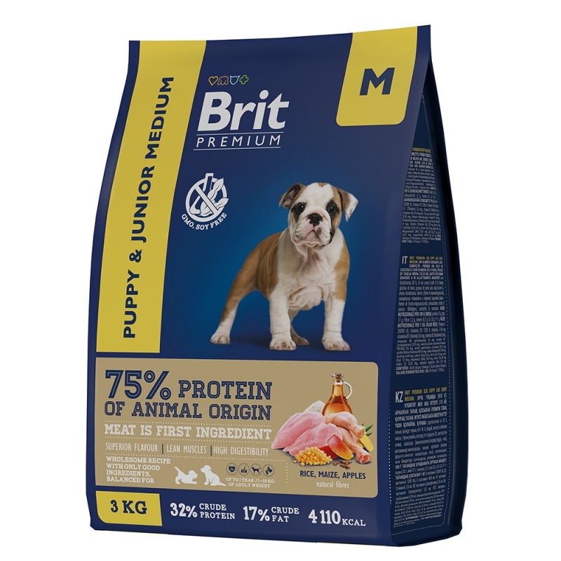 Brit Premium Dog Puppy and Junior Medium полнорационный сухой корм для щенков средних пород, с курицей - 8 кг сухой корм для взрослых собак средних пород с курицей и яблоком 1 кг 4 шт