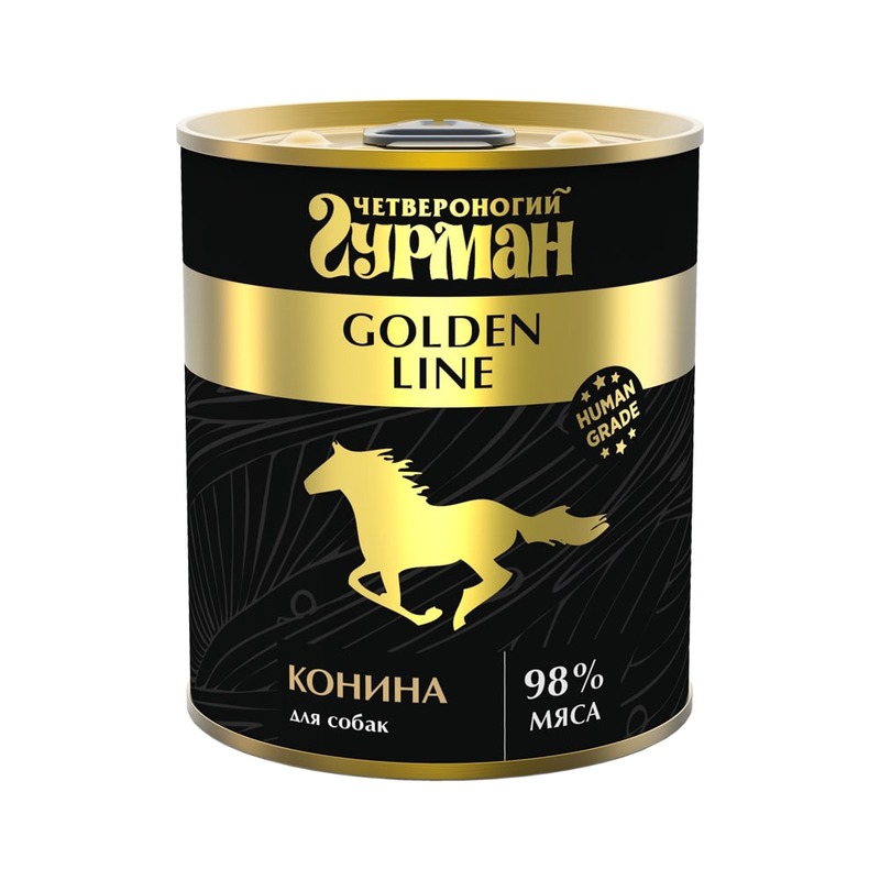 Четвероногий Гурман Golden line влажный корм для собак, с кониной, кусочки в желе, в консервах - 340 г