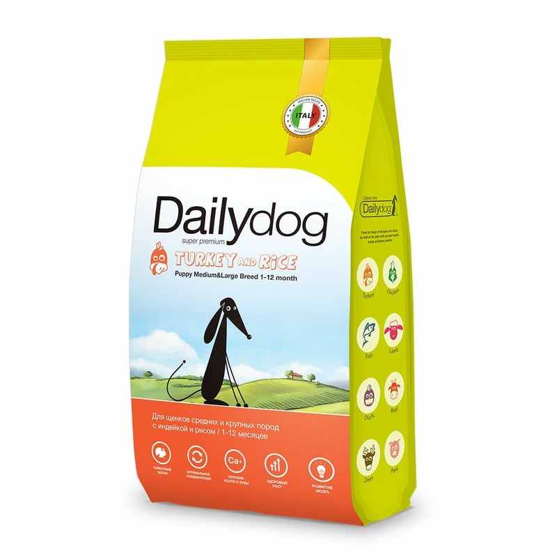 Dailydog Classic Line сухой корм для щенков средних и крупных пород, с индейкой и рисом - 12 кг dailydog classic line сухой корм для собак средних и крупных пород с индейкой и рисом 12 кг