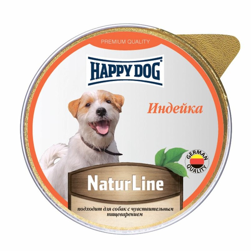 Happy Dog Natur Line полнорационный влажный корм для собак и щенков, паштет с индейкой, в ламистерах - 125 г корм для собак happy dog natur line ягненок с рисом 125 г