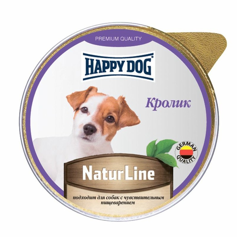 Happy Dog Natur Line полнорационный влажный корм для собак и щенков, паштет с кроликом, в ламистерах - 125 г корм для собак happy dog natur line ягненок с рисом 125 г