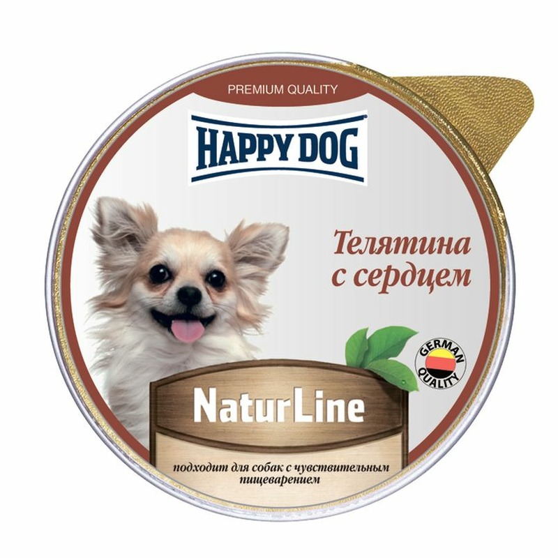 Happy Dog Natur Line полнорационный влажный корм для собак и щенков, паштет с телятиной и сердцем, в ламистерах - 125 г корм для собак happy dog natur line ягненок с рисом 125 г
