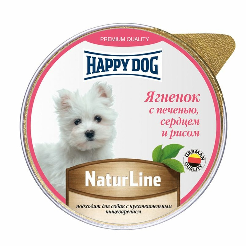 Happy Dog Natur Line полнорационный влажный корм для собак и щенков, паштет с ягненком, печенью, сердцем и рисом, в ламистерах - 125 г корм для собак happy dog natur line ягненок с рисом 125 г
