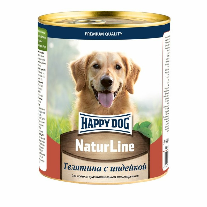 Happy Dog Natur Line полнорационный влажный корм для собак, фарш из телятины и индейки, в консервах - 970 г корм для собак happy dog natur line ягненок с рисом 125 г