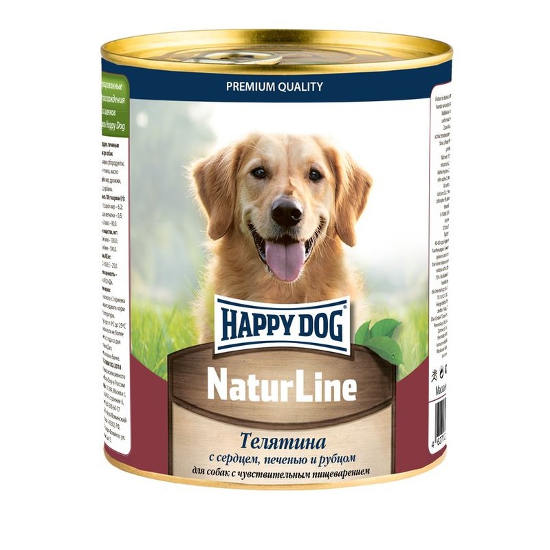 Happy Dog Natur Line полнорационный влажный корм для собак, фарш из телятины, сердца, печени и рубца, в консервах - 970 г корм для собак happy dog natur line ягненок с рисом 125 г
