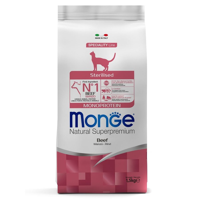 Monge Cat Speciality Line Monoprotein Sterilised полнорационный сухой корм для стерилизованных кошек, с говядиной - 1,5 кг happy cat minkas duo beef