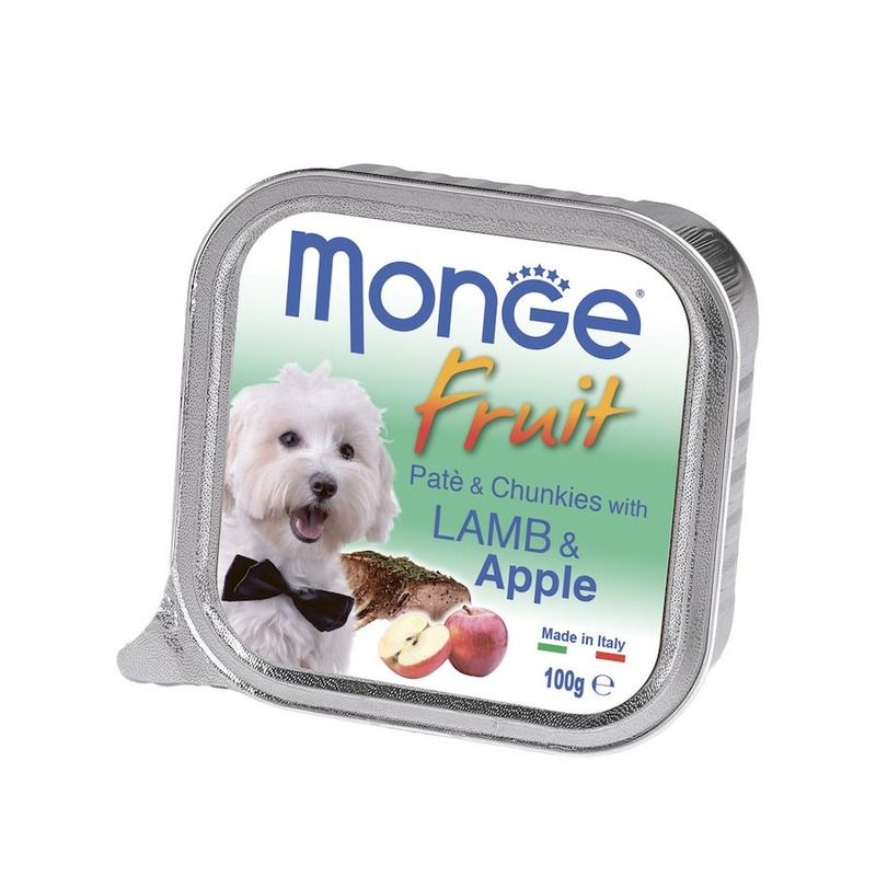 Monge Dog Fresh полнорационный влажный корм для собак, с ягненком и яблоком, кусочки в паштете, в ламистерах - 100 г