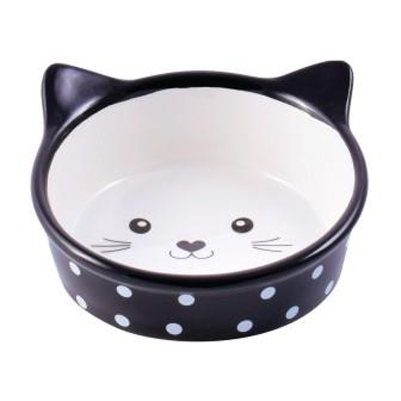 Mr.Kranch миска для кошек \Мордочка кошки\, керамическая, черная в горошек - 250 мл