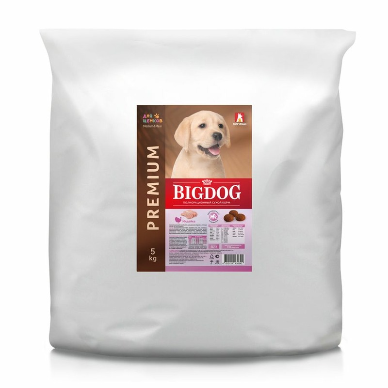 Зоогурман Big Dog сухой корм для щенков средних и крупных пород, с индейкой - 5 кг зоогурман jolly dog полнорационный сухой корм для собак с говядиной 13 кг