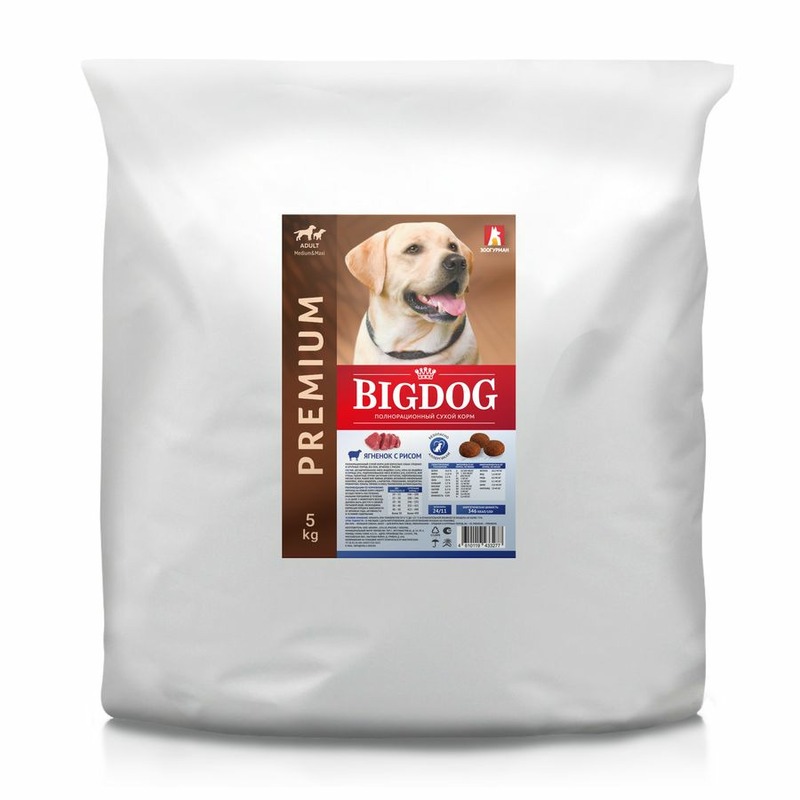 Зоогурман Big Dog сухой корм для собак средних и крупных пород, с ягненком и рисом - 5 кг зоогурман jolly dog полнорационный сухой корм для собак с говядиной 13 кг